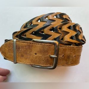 Leather brown and black braided silver buckle belt boho 41 inches long